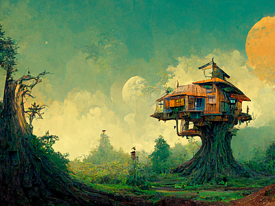 Tree house in the late sun