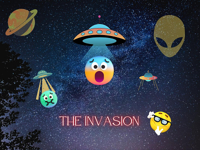 The Invasion alien blue emoji invasion night sky orange planet ufo yellow