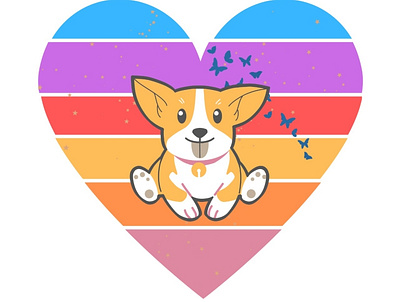 Heart Puppy butterflies heart love puppy retro