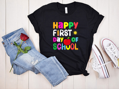 Happy First Day of School Typography T-Shirt Design II custom design design for kid fasion firstday graphic design happy kid kidshirt kidtshirtdesign school shirt tshirt typography