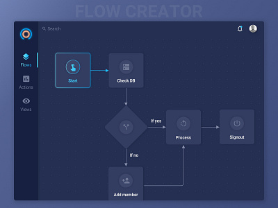 Flow Creator UI blue dark design flow flow chart icons ui