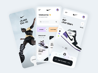 Nike Shoes Mobile App UI app design cart clothing app design e commerce e shop e store ecommerce app ecommerce mobile fashion footwear mobile app mobile shop nike saas shoes app sneakers store app webdesign