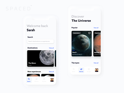SPACED app booking discover expedition experience explore ios iphone11 minimal search space spacedchallenge spaceship travel ui universe ux