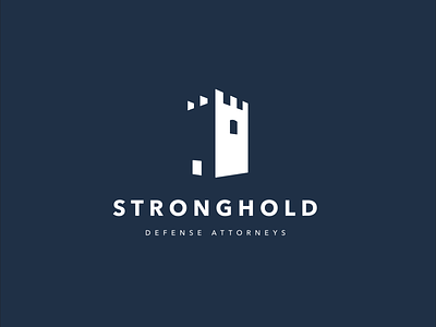 Stronghold attorney blue branding defense design icon logo mark minimal negative space typography white