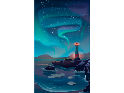 Aurora art landscape licht lighthouse music night northernlights people poster print travel vector