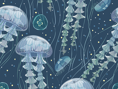 Jellyfish art fabric illustration jellyfish pattern print