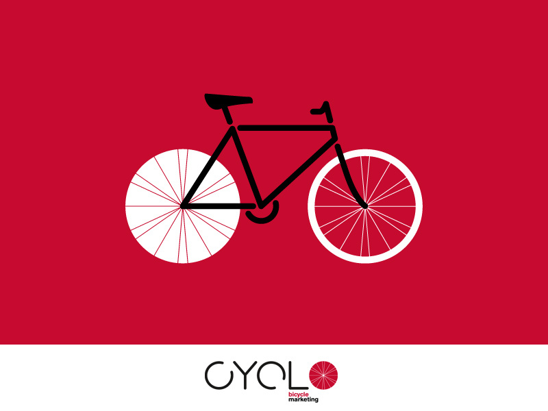 CYCLO cyclo bicycle marketing logo wheel spokes bike rounded type pantone 186