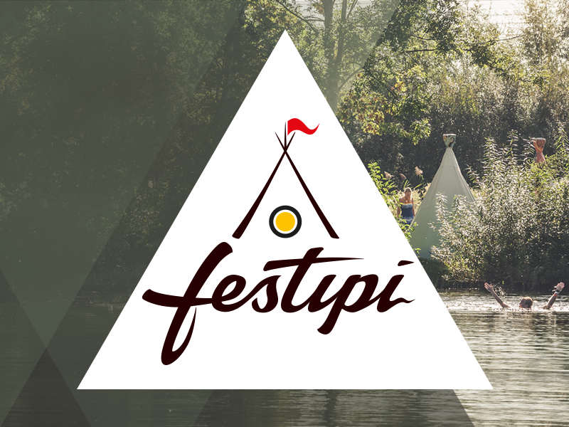 Festipi logo usage pen brush handwritten triangle tipi tents festival design logo festipi