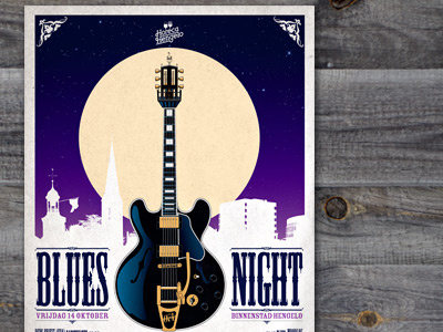 Poster artwork Blues Night bbking design guitar lucille moon ornaments poster silhouette tower