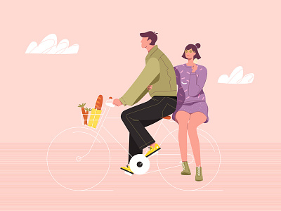 Picnic couple bicycle couple picnic vector illustration