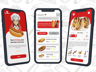 Mobile app for hotdog shop figma mobile screens ui