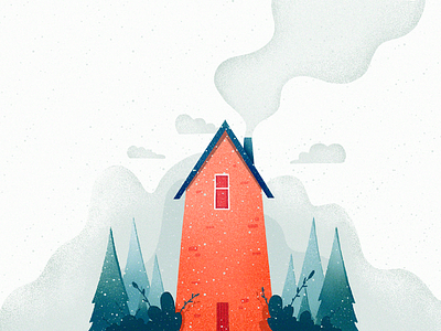 Winter Cottage 2d cottage cozy drawing flat forest graphic design house illustration procreate sketch snow trees winter woods