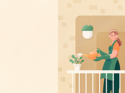 A very confused housewife 2d adobe illustrator balcony flat graphic design housewife illustration plants vector watering woman