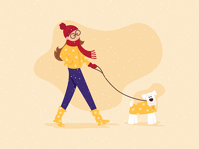 Winter Walk 2d character dog graphic deisgn illustration outdoors snow day vector vector art walk winter
