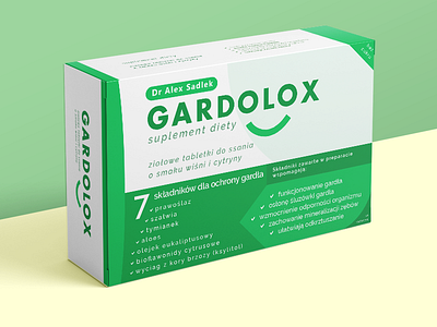 Pill box redesign #1 - Gardolox dietary supplement box brand branding clean design dietary drugs flat green modern pill pills poland polish polska polski sore supplement throat treatment