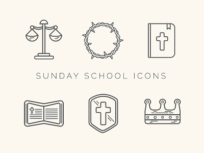 Sunday School Icon Set bible church icon icons shield sunday school thorns
