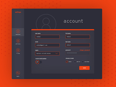 Daily UI 007: Settings account account settings daily ui dark dark ui form icon icons settings ui ux