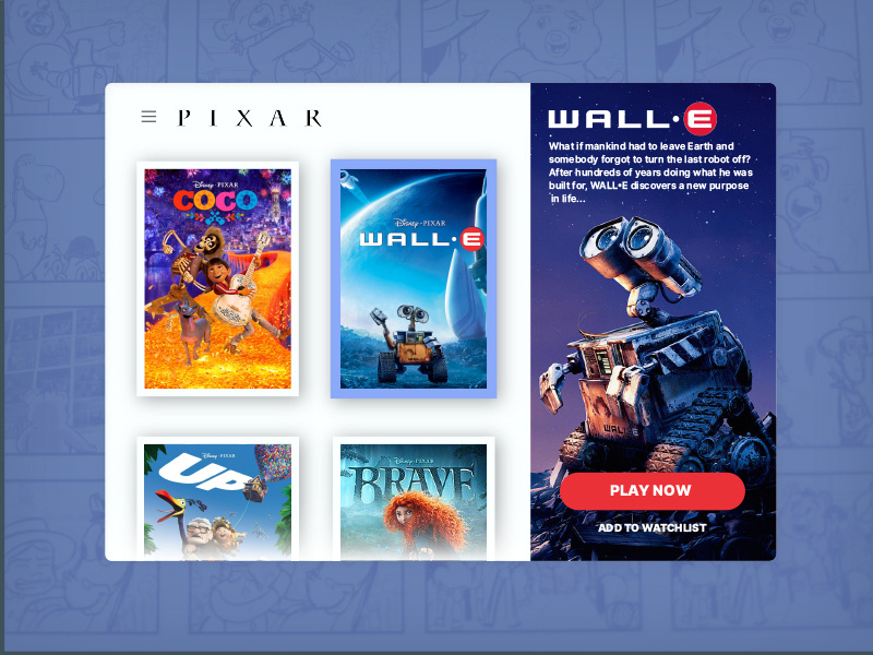 Daily UI 025: Tv App television tv app movie app pixar minimalist ui ux daily ui