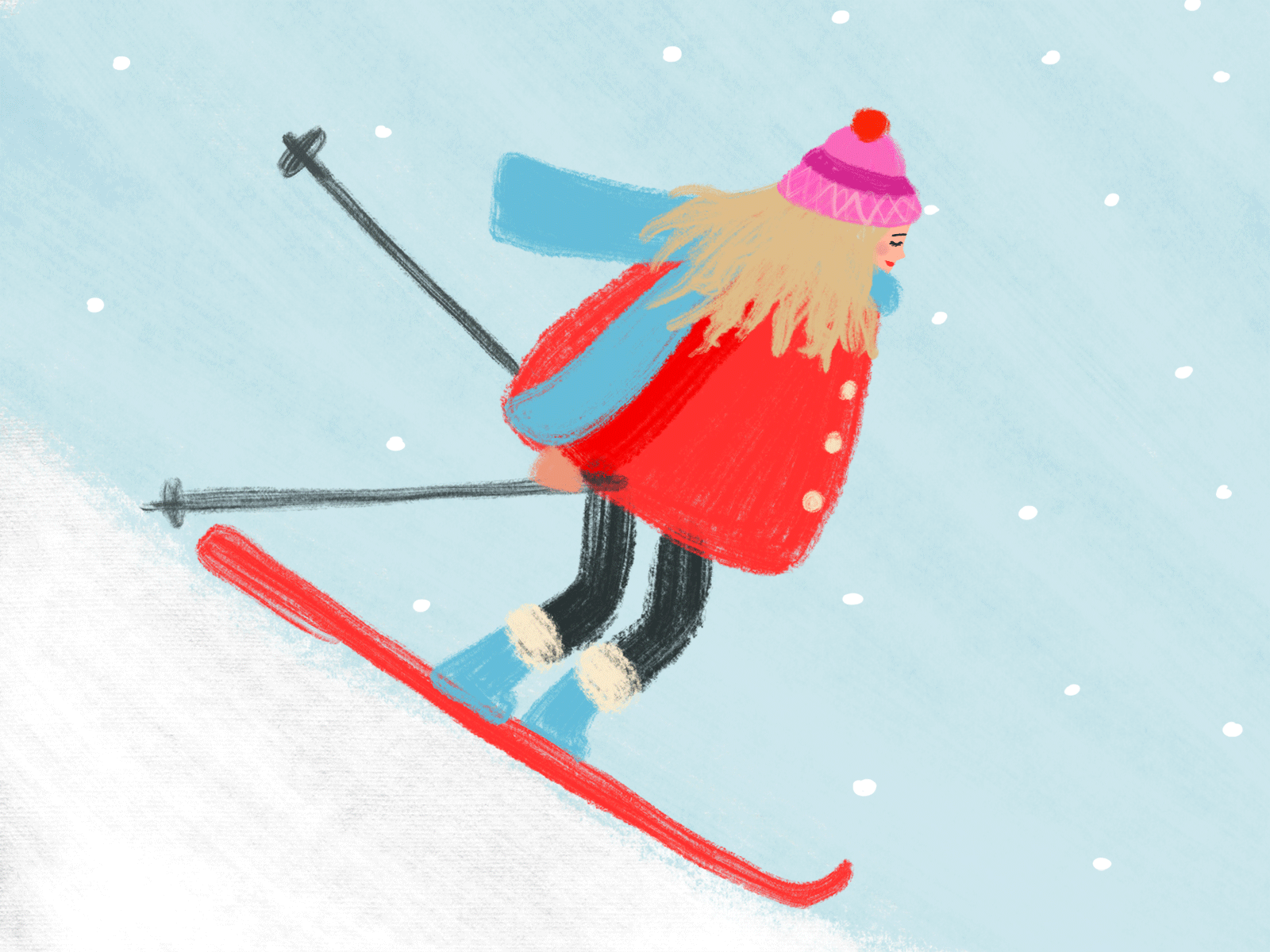Ski Girl in a Ski World design female gif gif animation graphic design illustration procreate ski vector winter