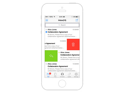 Mail app iOS wireframe