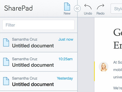 SharePad UI Design app clean design document edit list sketch text editing ui ui design vector