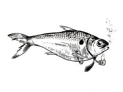 Inktober 2019: Day 3 - bait bait coffee drawing fish illustration ink inktober inktober2019 inktober2019day3 tie