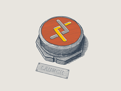Launch button drawing illustration scratchboard