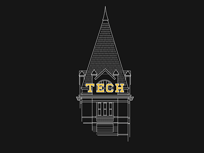 Tech Tower building georgia tech illustration line drawing pen tool yellow jackets