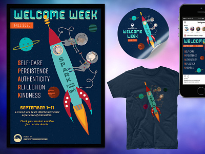 Welcome Week Campaign astronaut collateral college design graphic design higher education illustration marketing collateral mid century modern outer space print design retro space university vintage