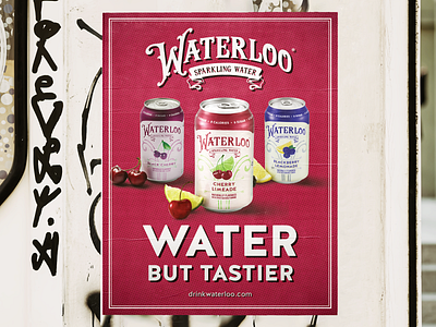 Waterloo Sparkling Water - "Water But Tastier" Poster advertisment classic design graphic design poster textured typography
