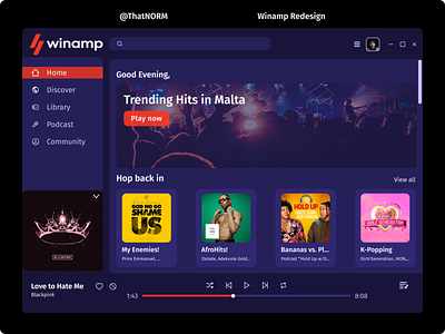 Winamp redesign by @thatNorm app app redesign design music typography ui ux uxui design winamp