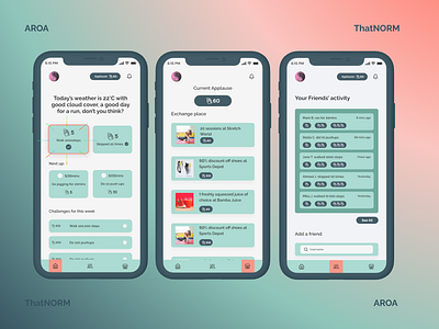 AROA - An active lifestyle motivator app exercise health mobile rewards sports ui uiux ux