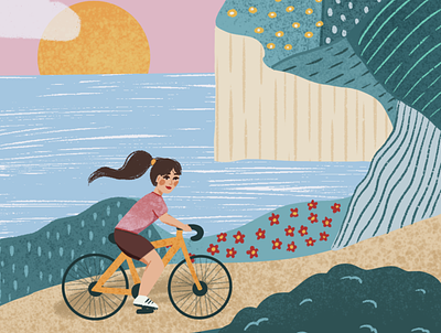Bike, sunset and ocean bike illustation children illustration digital illustration illustration landscape illustration nature illustration paysage