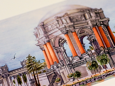 Palace of Fine Arts Postcard drawing rendering sketching