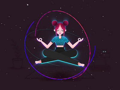 Nirvana 2d animation cat cosmic faux 3d float girl glow illustration meditation motion nirvana pink hair relax space spin star yoga