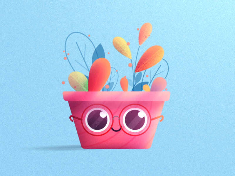 Cute Plant 2d animation blink character eyes glasses illustration leaf leaves pink plant pot red wind