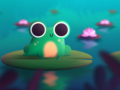 Little Frog 2d animal animation animation 2d blue flower frog green jump jumping lake lily pad lilypad pink pond water
