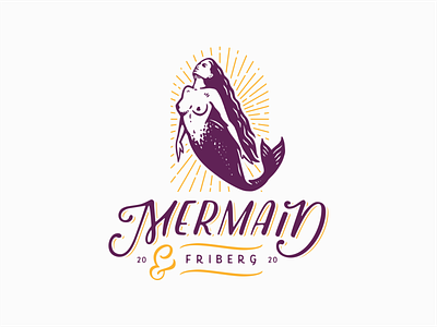 Mermaid character illustration lettering logo mermaid retro typography vector vintage