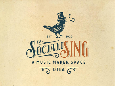 SocialiSing bird illustration lettering logo music retro sing typography vector vintage