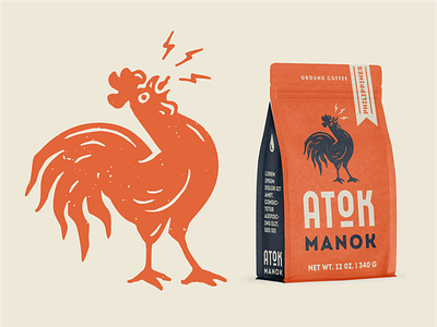 Atok Manok bag branding coffee illustration logo packing philippines rooster typography vector