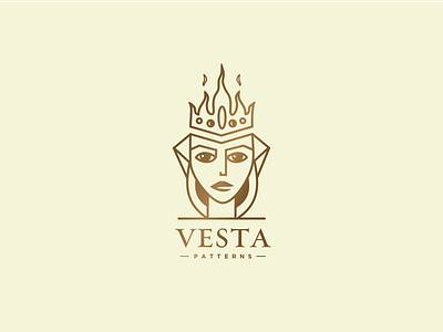 Vesta crown fire goddess lineart logo vector