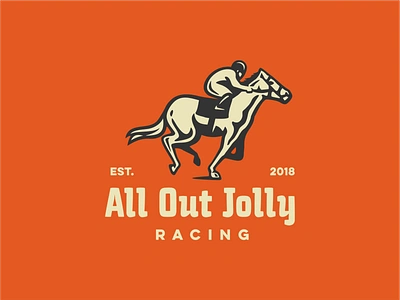 All Out animal horse horse racing jockey logo racehorse racing retro riding typography vector