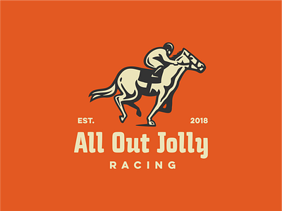 All Out animal horse horse racing jockey logo racehorse racing retro riding typography vector