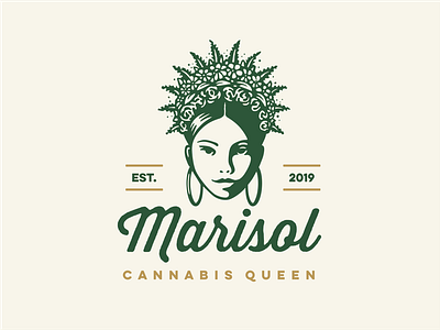 Queen Marisol cannabis character crown female floral flowers girl hemp human illustration logo marijuana queen vector weed