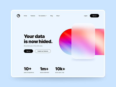 Minimal Hero section design with glass effect and colorful shape blue bold bold text colorful dailyui design figma glass hero landing landing page light minimal responsive ui ux web website