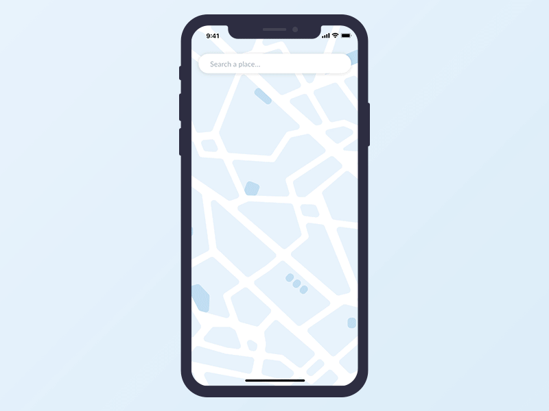 Searching on map UI design dailyui shop coffee search iphone x prototype animation protopie ux design ui map