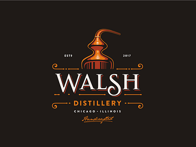 Walsh Distillery alcoholic bourbon chicago distillery gangster logo moonshine prohibition retro vintage vodka whiskey