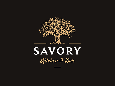 Savory bar cuisine illustration kitchen logo luxury olive retro tree vintage