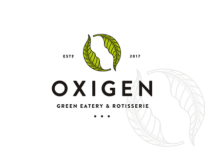 Oxigen cuisine food health leaf logo organic oxigen restaurant retro