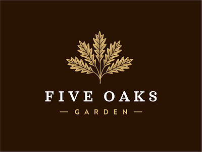 Five Oaks botanical design floral garden health leaf leaves logo oak tree retro tree vintage